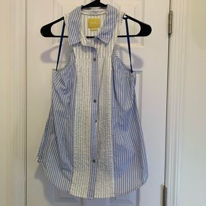 * Anthropologie Summer white blue sleeveless shirt